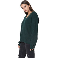Pleione Women's Cross Back Oversized Sweater in Forest