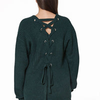 Pleione Women's Cross Back Oversized Sweater in Forest