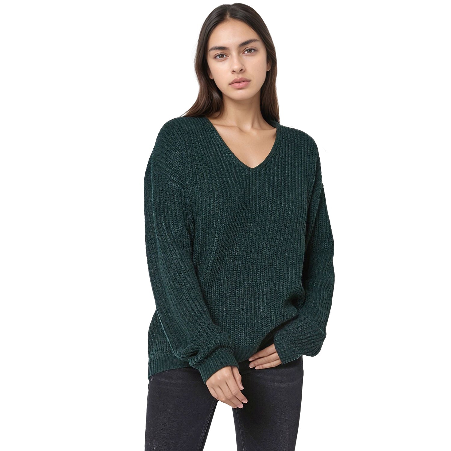 Pleione Women's Cross Back Oversized Sweater in Forest