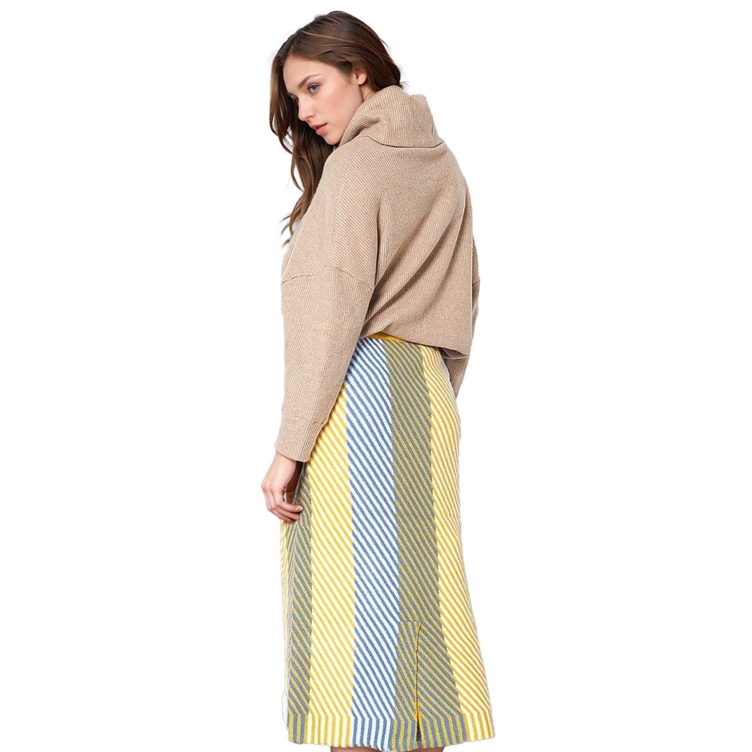 Pleione Women's Multi Stripe Knit Midi Skirt in Multi Stripe