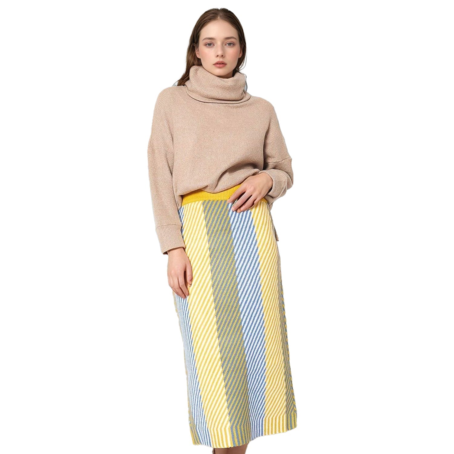 Pleione Women's Multi Stripe Knit Midi Skirt in Multi Stripe