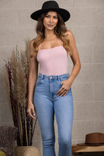 Pink RIBBED SPAGHETTI CUT-OUT BACK BODYSUIT