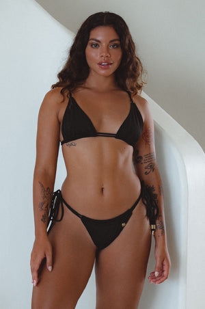 Front view of black Sardinia Tie Bikini Top