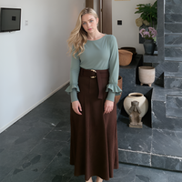 Pleione Women's Round Neck Smocked Ruffle Cuff Top by Shop at Konus