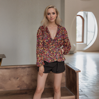 Pleione Women's V-Neck Puff Sleeve Top in Fuchsia by Shop at Konus