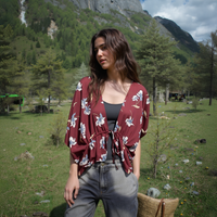 Pleione Women's Floral Batwing Kimono Cardigan in Burgundy by Shop at Konus