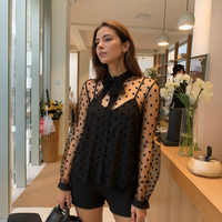 Pleione Women's Polkadot Mesh Blouse With Cami in Black by Shop at Konus