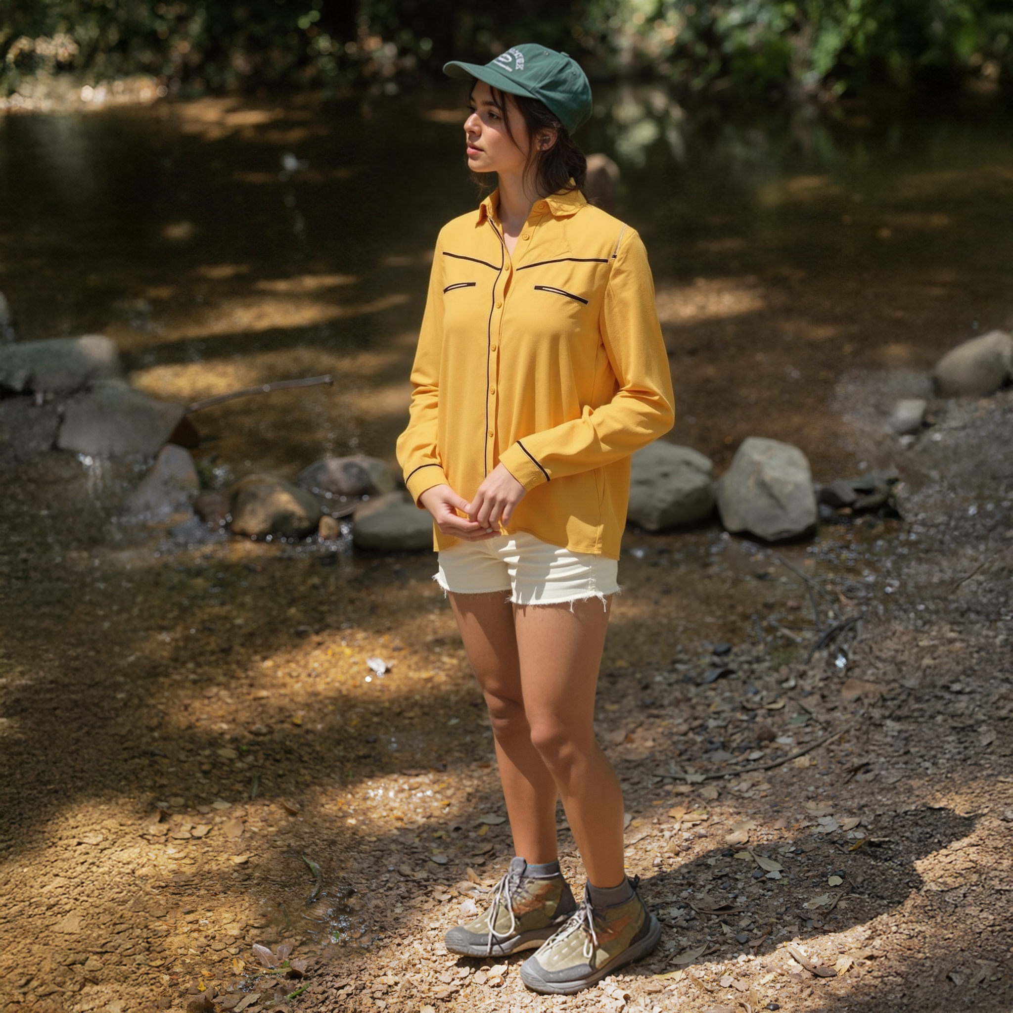 Pleione Women's Rounded Collar Button Down Shirt Blouse in Honey by Shop at Konus