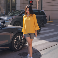 Pleione Women's Pleated Blouse With Bell Sleeve in Honey by Shop at Konus