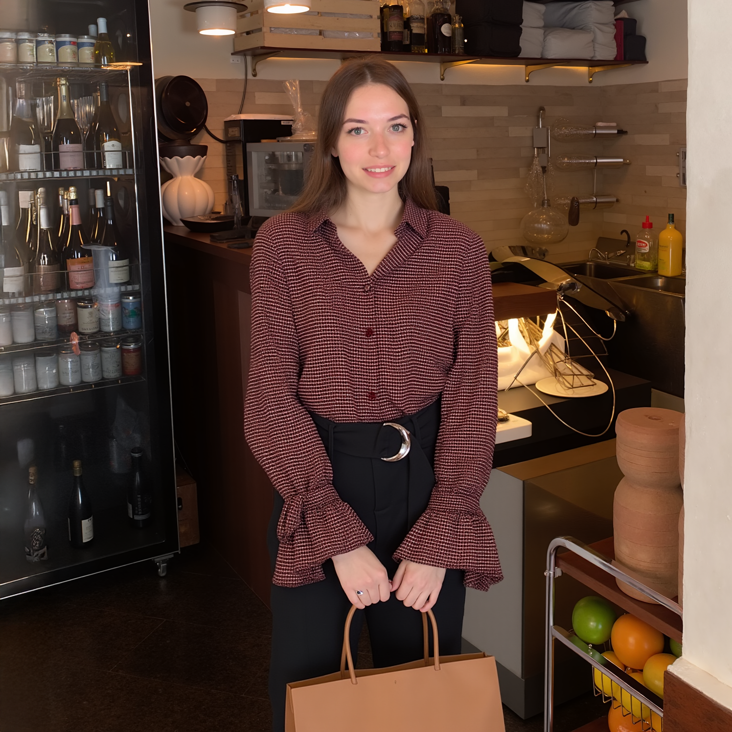 Pleione Women's Bell Cuff Button Down Shirt Blouse in Wallpaper by Shop at Konus