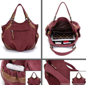 Different view of burgundy Travel Town Canvas Shoulder Bag