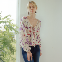 Pleione Women's Smocked Waist Tie Neck Blouse In Pink