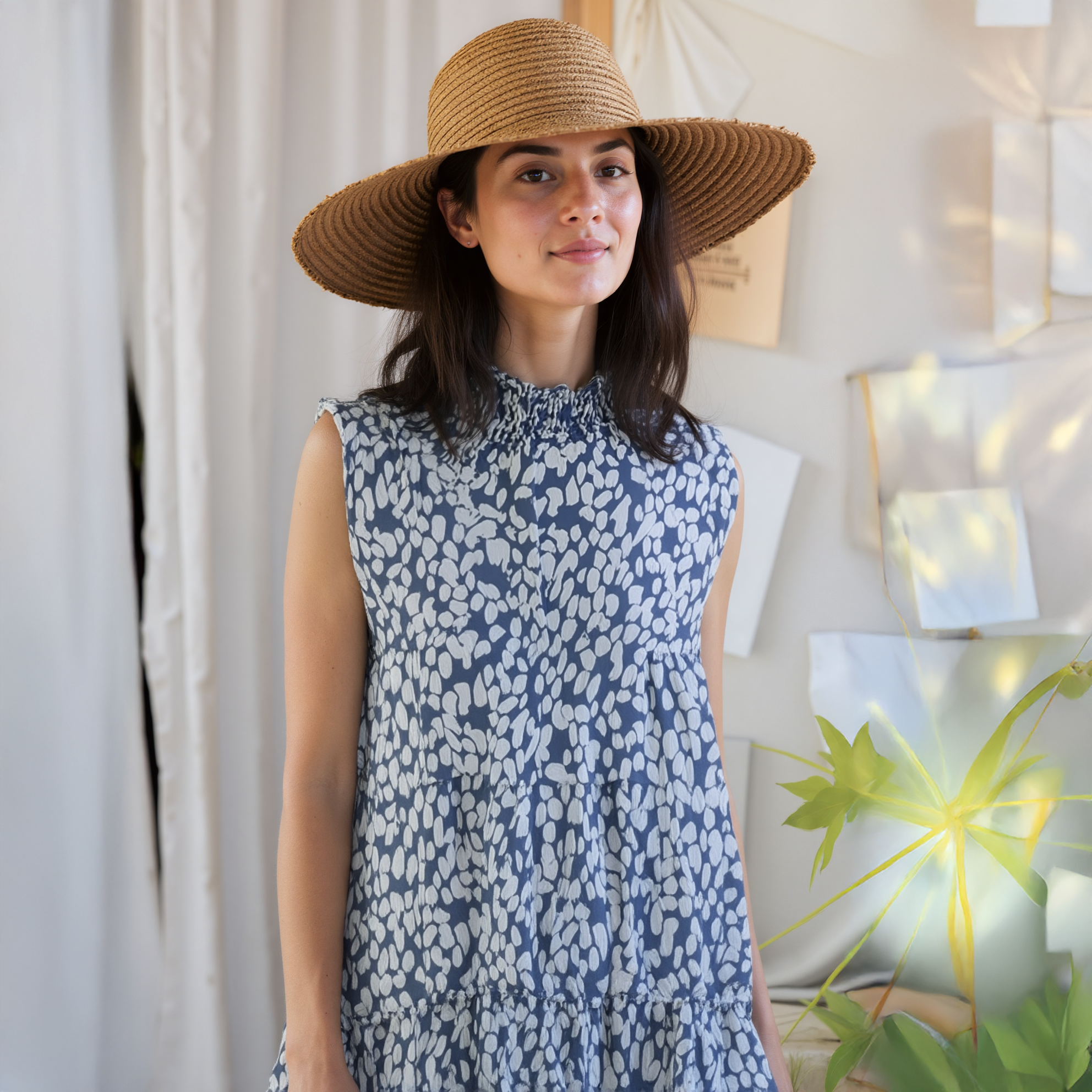 Pleione Women's Mock Neck Tiered Babydoll