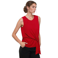 Pleione Women's Round Neck Tie Front Sleeveless Blouse