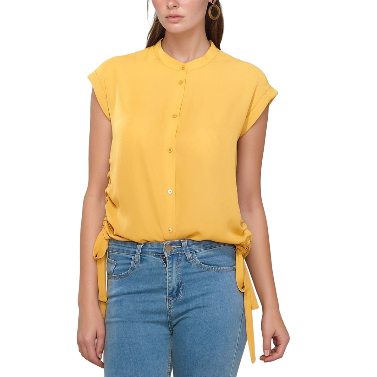 N/A Pleione Women's Button Down Side Tie Blouse