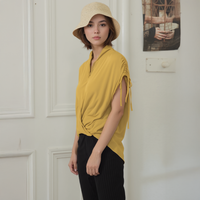 Pleione Women's Wrap Front Tie Sleeve Blouse