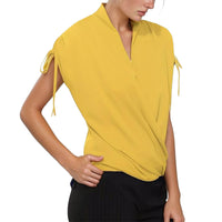 Pleione Women's Wrap Front Tie Sleeve Blouse