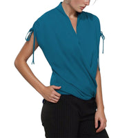 Pleione Women's Wrap Front Tie Sleeve Blouse