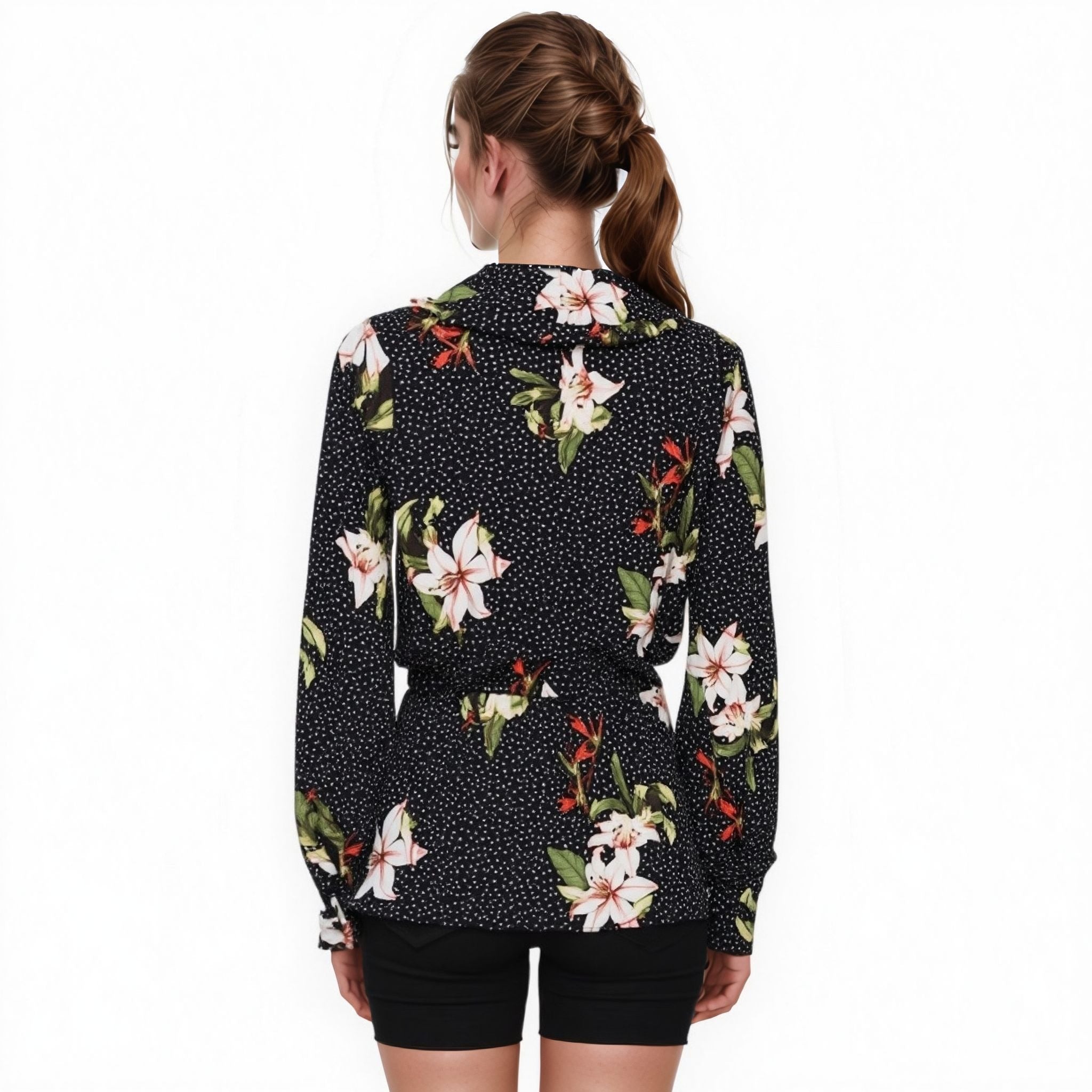 N/A Pleione Wrap Front Peplum Blouse Top