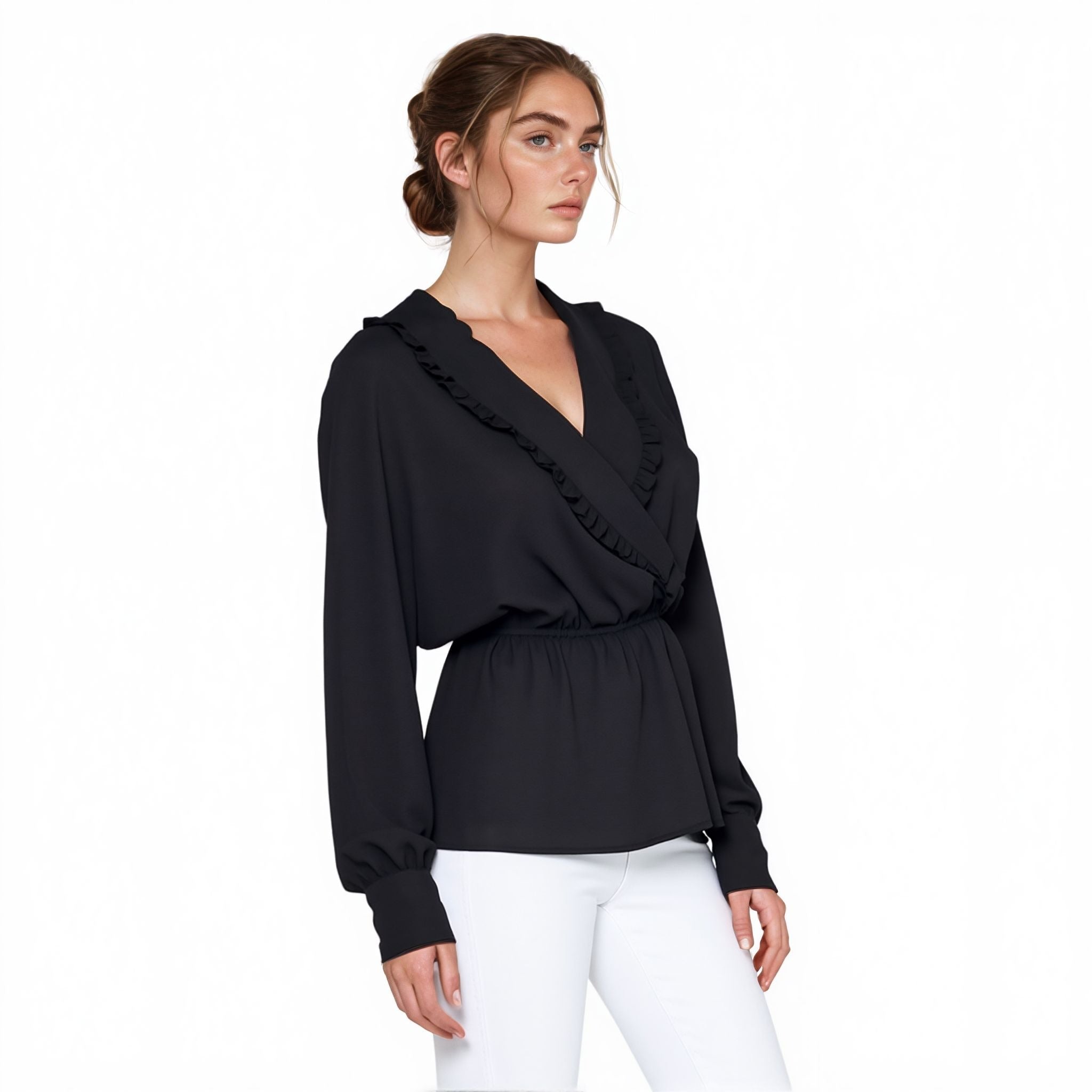 N/A Pleione Wrap Front Peplum Blouse Top