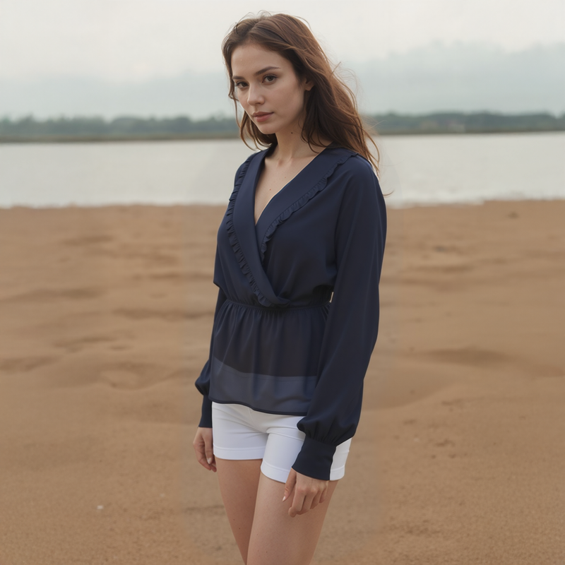 N/A Pleione Wrap Front Peplum Blouse Top