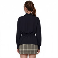 N/A Pleione Tie Neck Button Down Peplum Blouse in Black