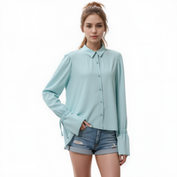 Pleione Self-tie Bell Cuff Button Down Shirt Blouse