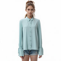 Pleione Self-tie Bell Cuff Button Down Shirt Blouse