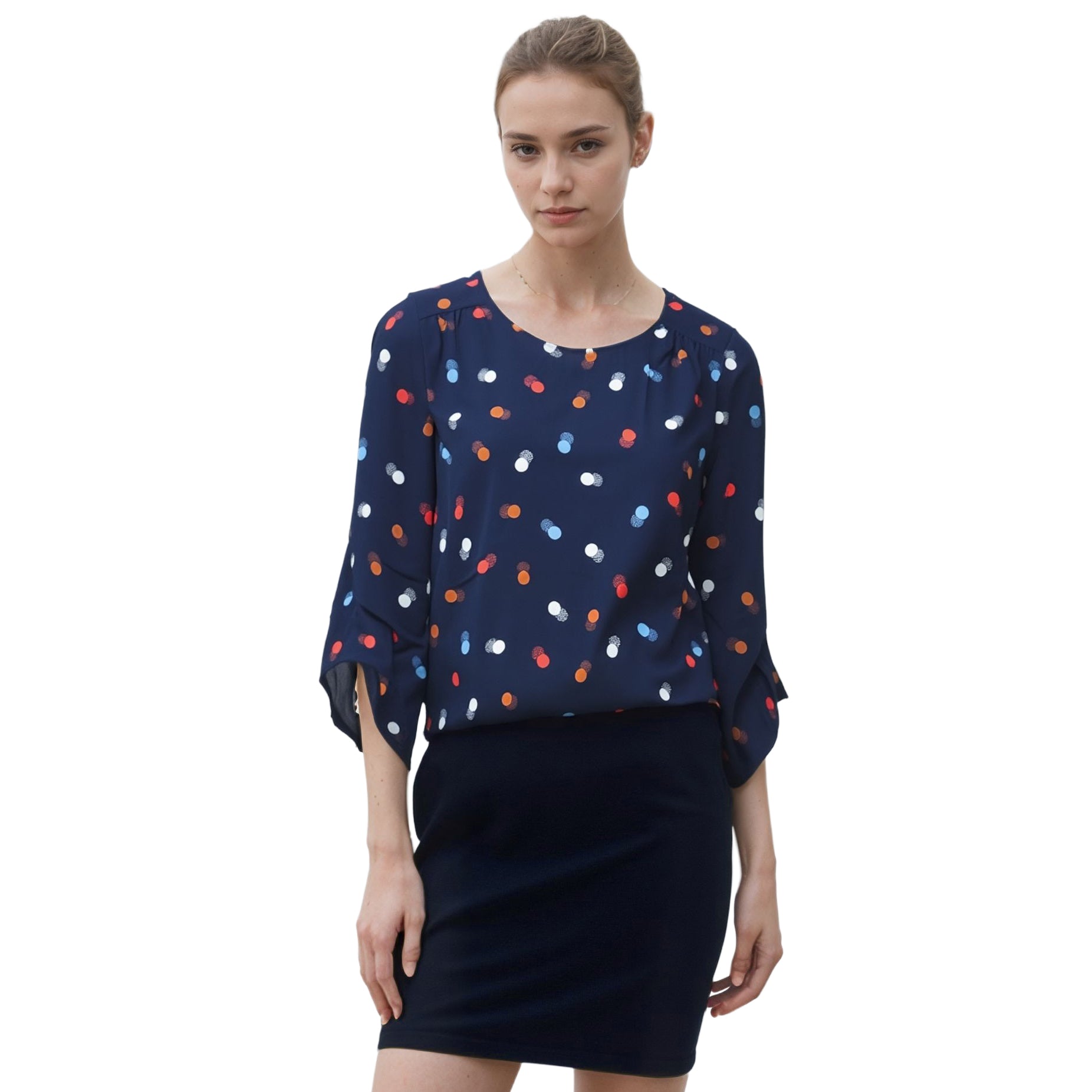 Pleione Women's 3/4 Sleeve Multi Layered Cuff Blouse