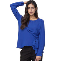 Pleione Self-Tie Wrap Front Blouse in Royal Blue