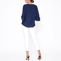 Pleione Women's Pleated Blouse With Bell Sleeve in Honey