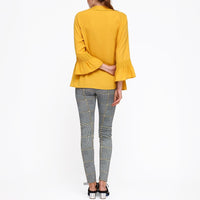 Pleione Women's Pleated Blouse With Bell Sleeve in Honey