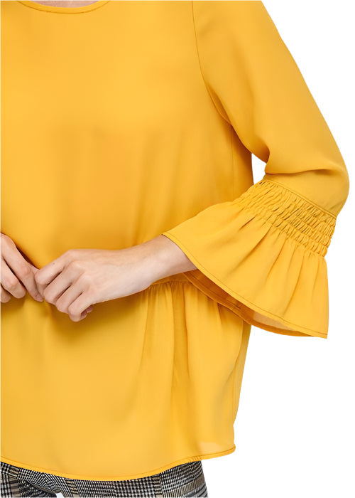Pleione Women's Pleated Blouse With Bell Sleeve in Honey