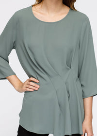 Pleione Women's 3/4 Sleeve Pleated Blouse Top in Sage