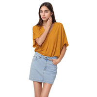 Pleione Hi-Lo Dolman Short Sleeve V-neck Blouse