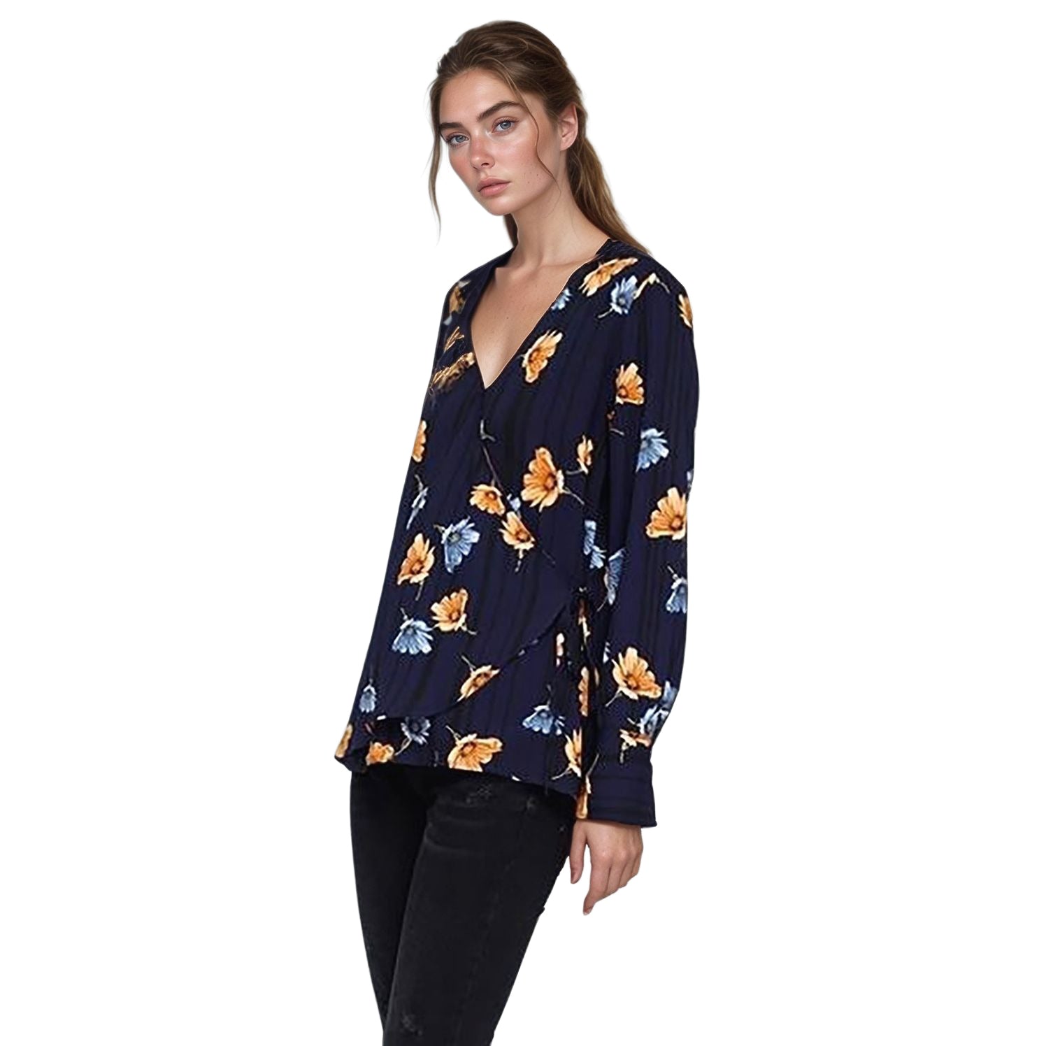 Pleione Wrap Front Long Sleeve Blouse