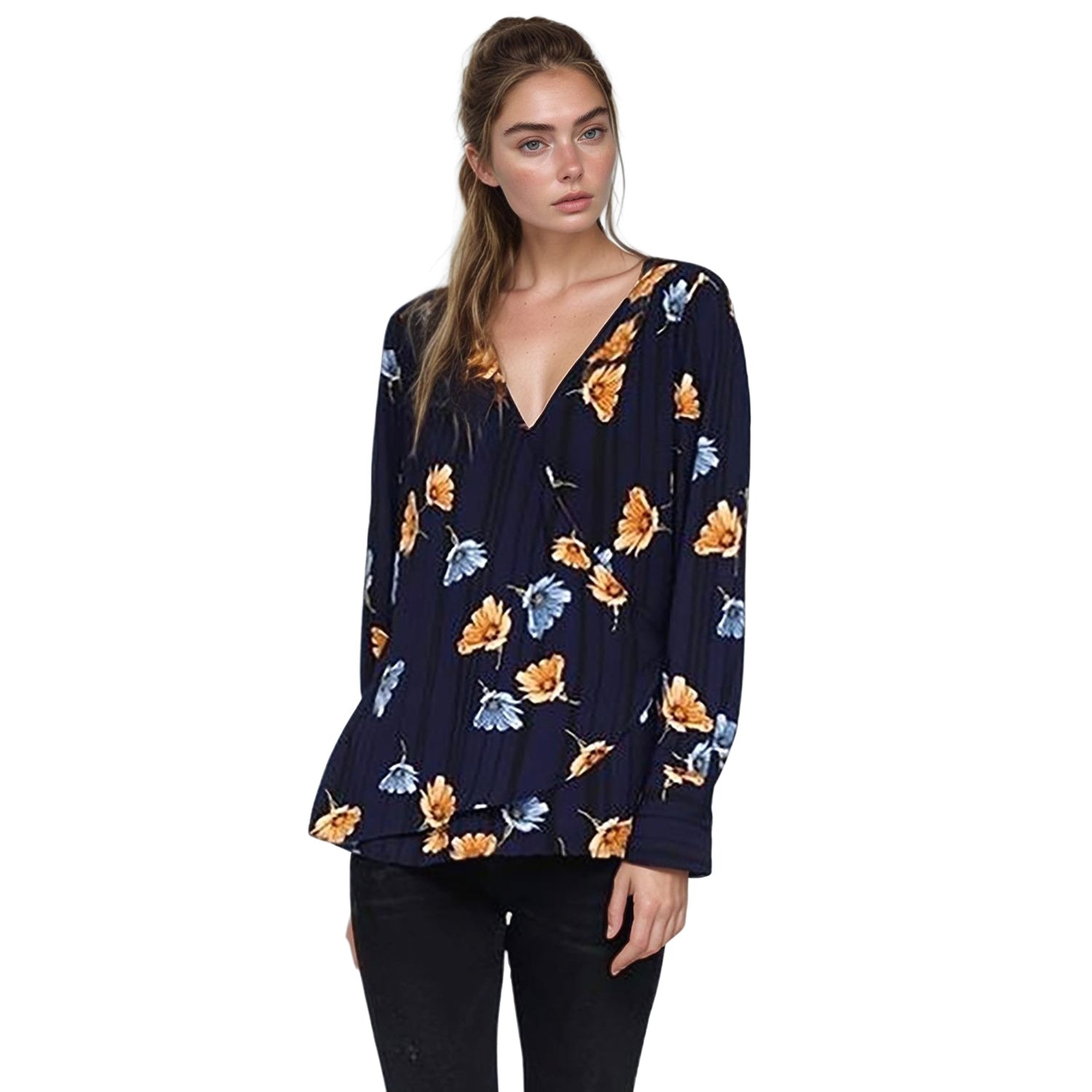 Pleione Wrap Front Long Sleeve Blouse