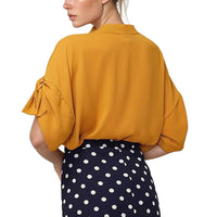 Pleione Round Neck Self-tie Short Sleeve Top