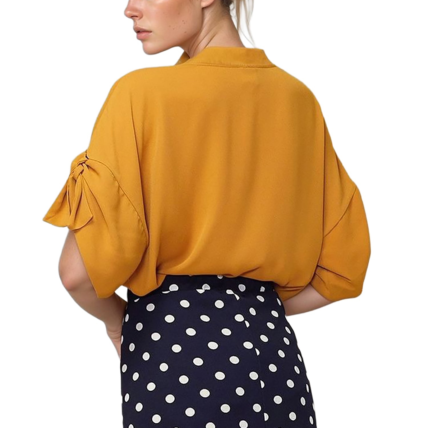 Pleione Round Neck Self-tie Short Sleeve Top