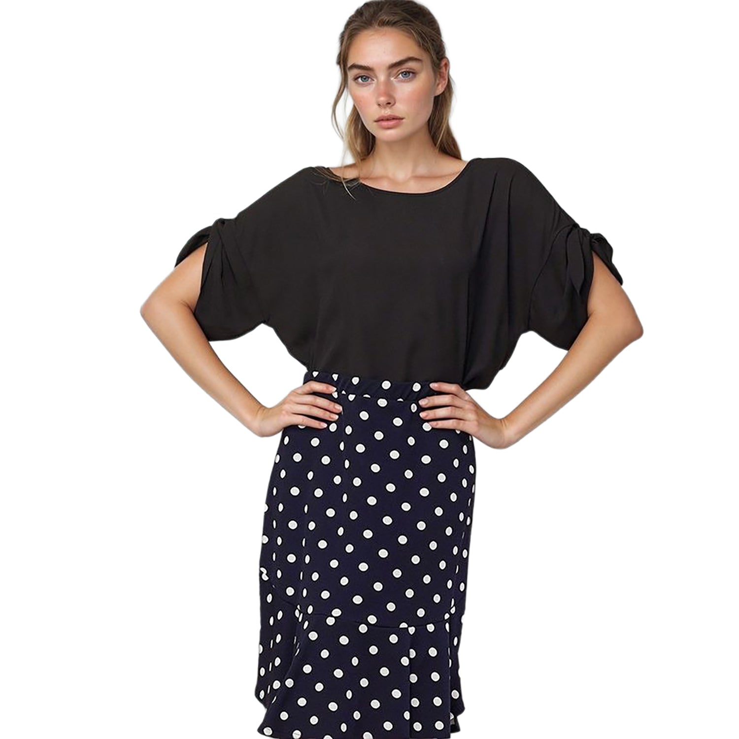 Pleione Round Neck Self-tie Short Sleeve Top