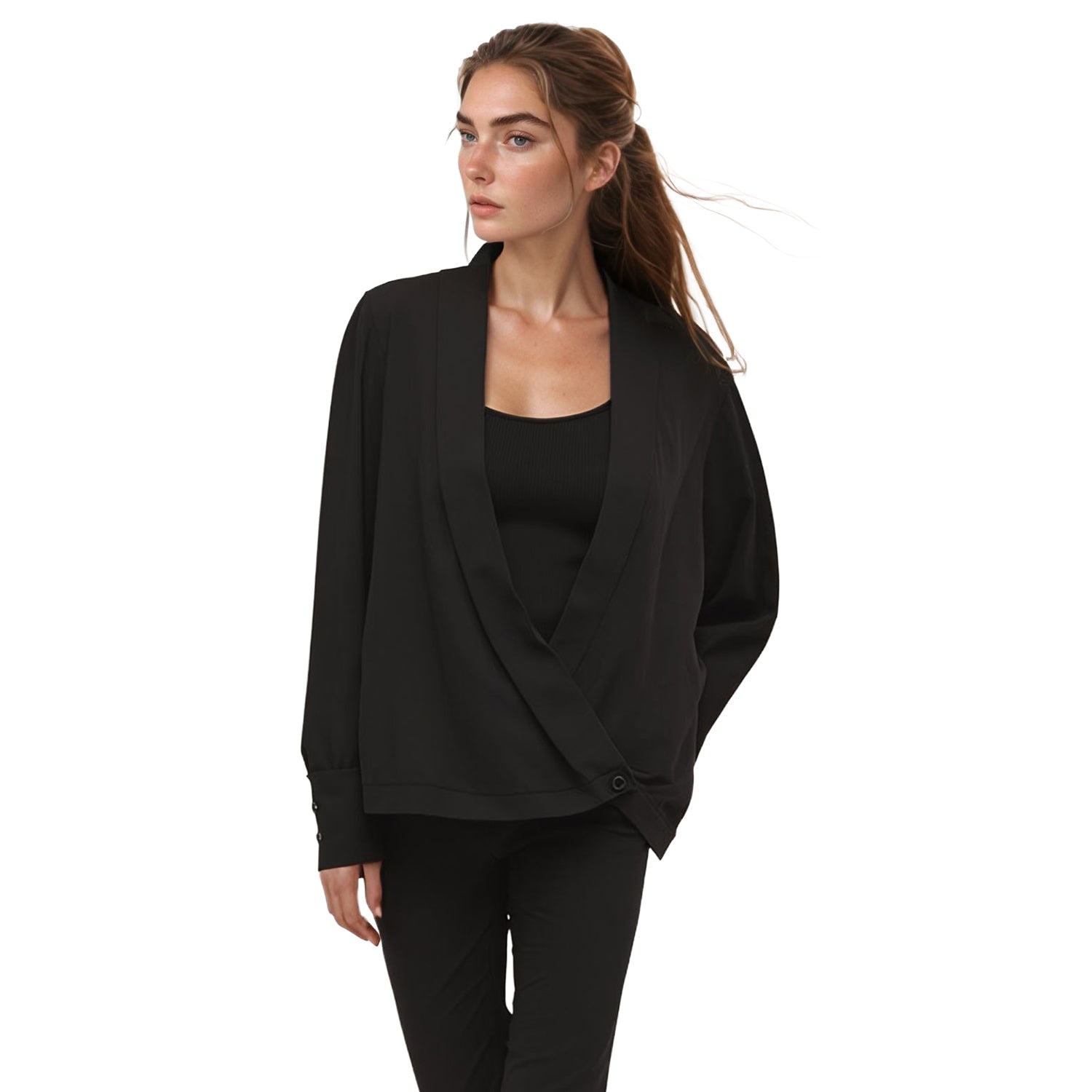 Pleione Wrap Front V-Neck Blouse