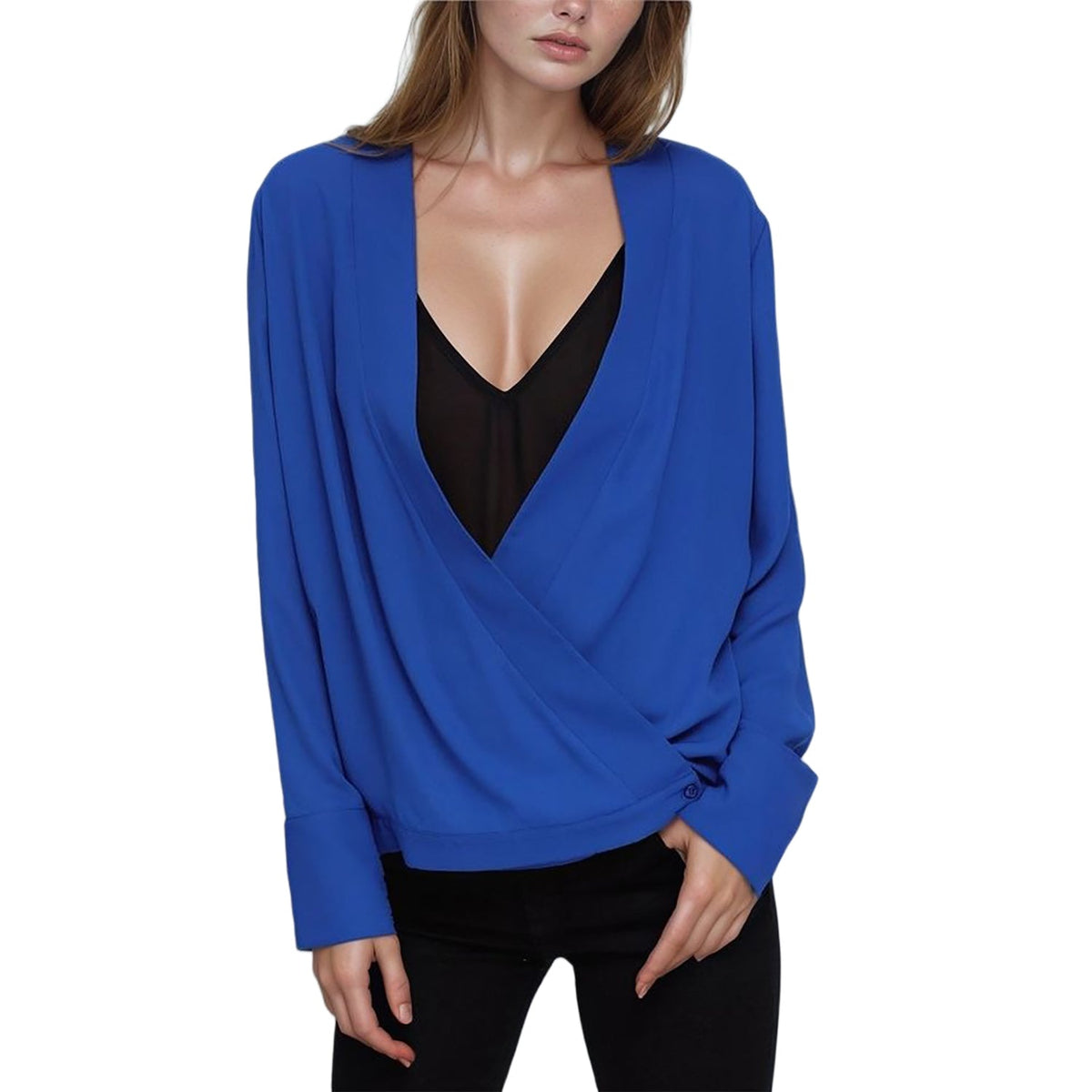 Pleione Wrap Front V-Neck Blouse
