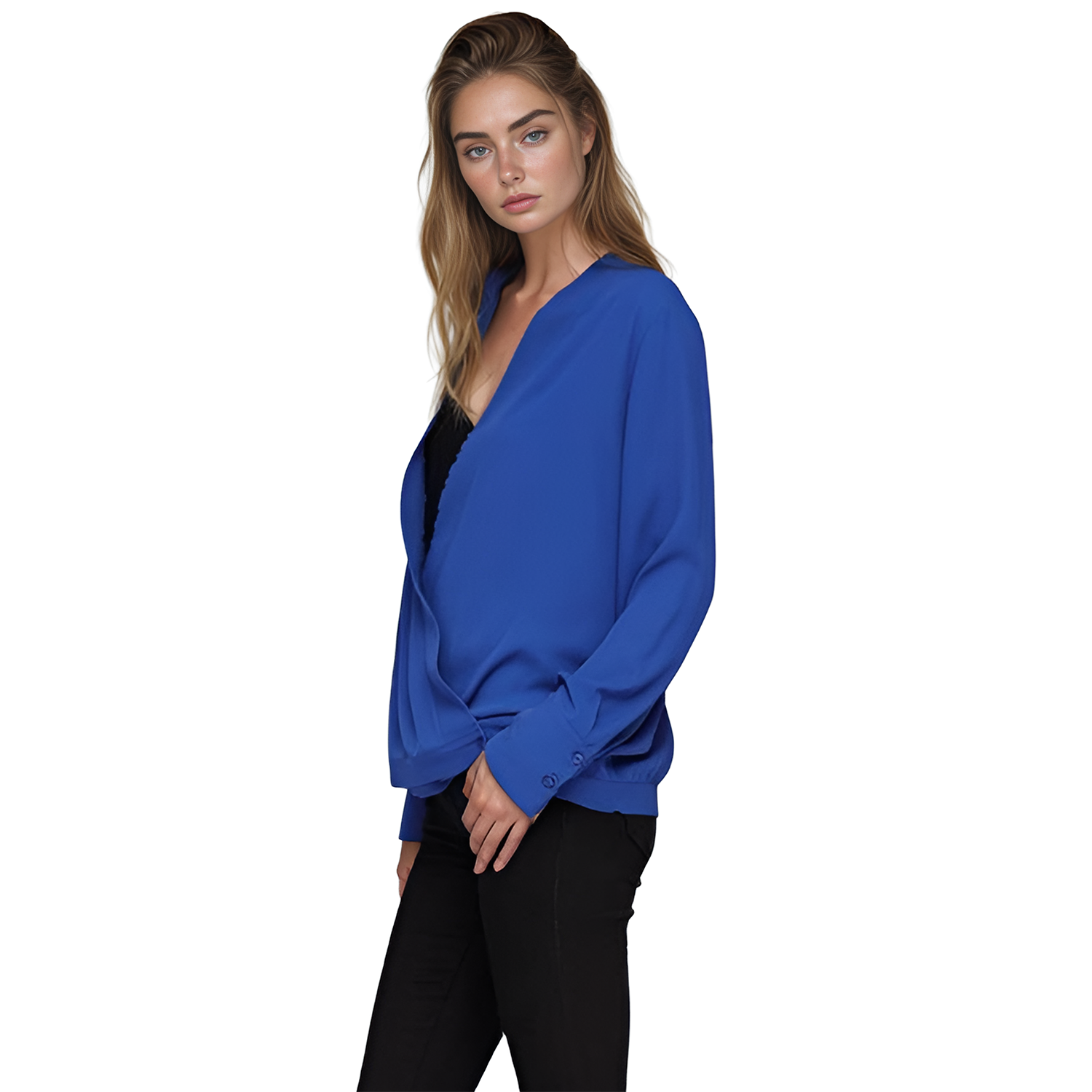 Pleione Wrap Front V-Neck Blouse