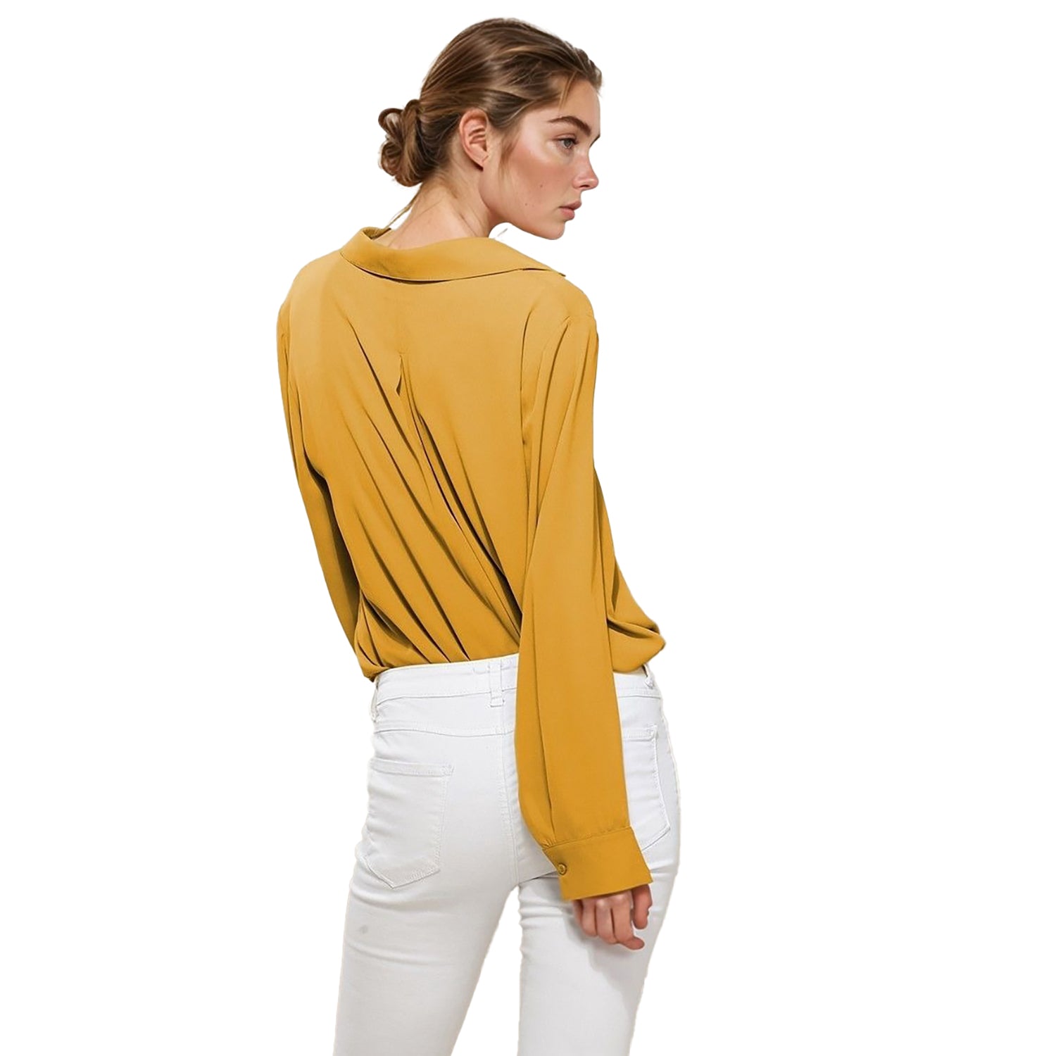 Pleione V-Neck Front Placket Long Sleeve Blouse