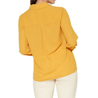 Pleione Women's Rounded Collar Button Down Shirt Blouse in Honey