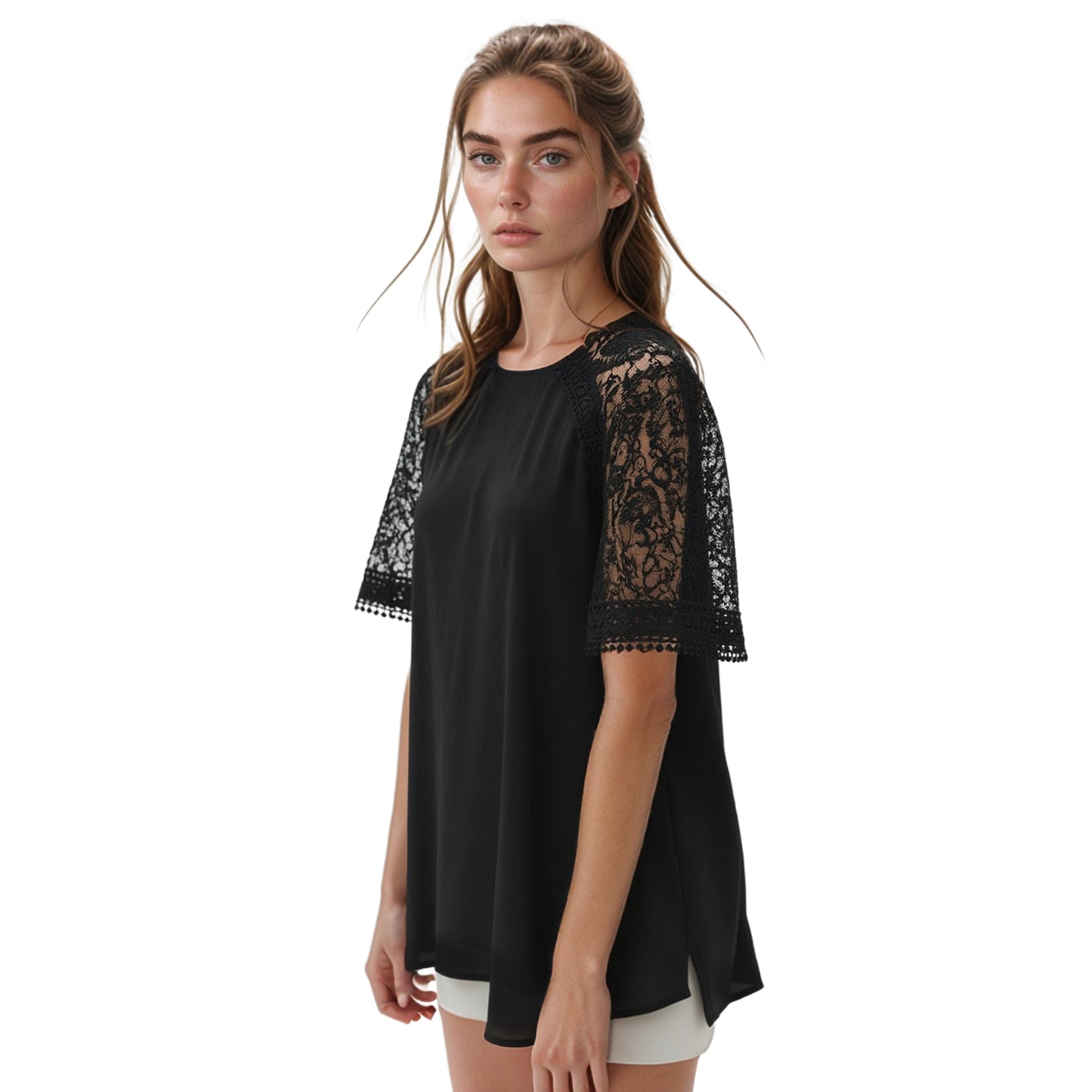 Pleione Women's Lace Sleeve Blouse