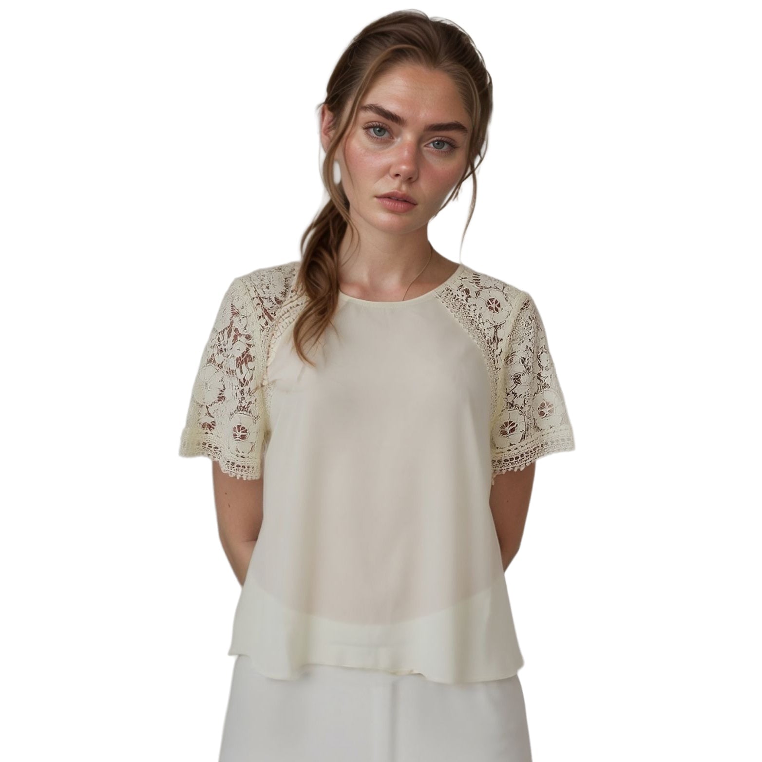 Pleione Women's Lace Sleeve Blouse