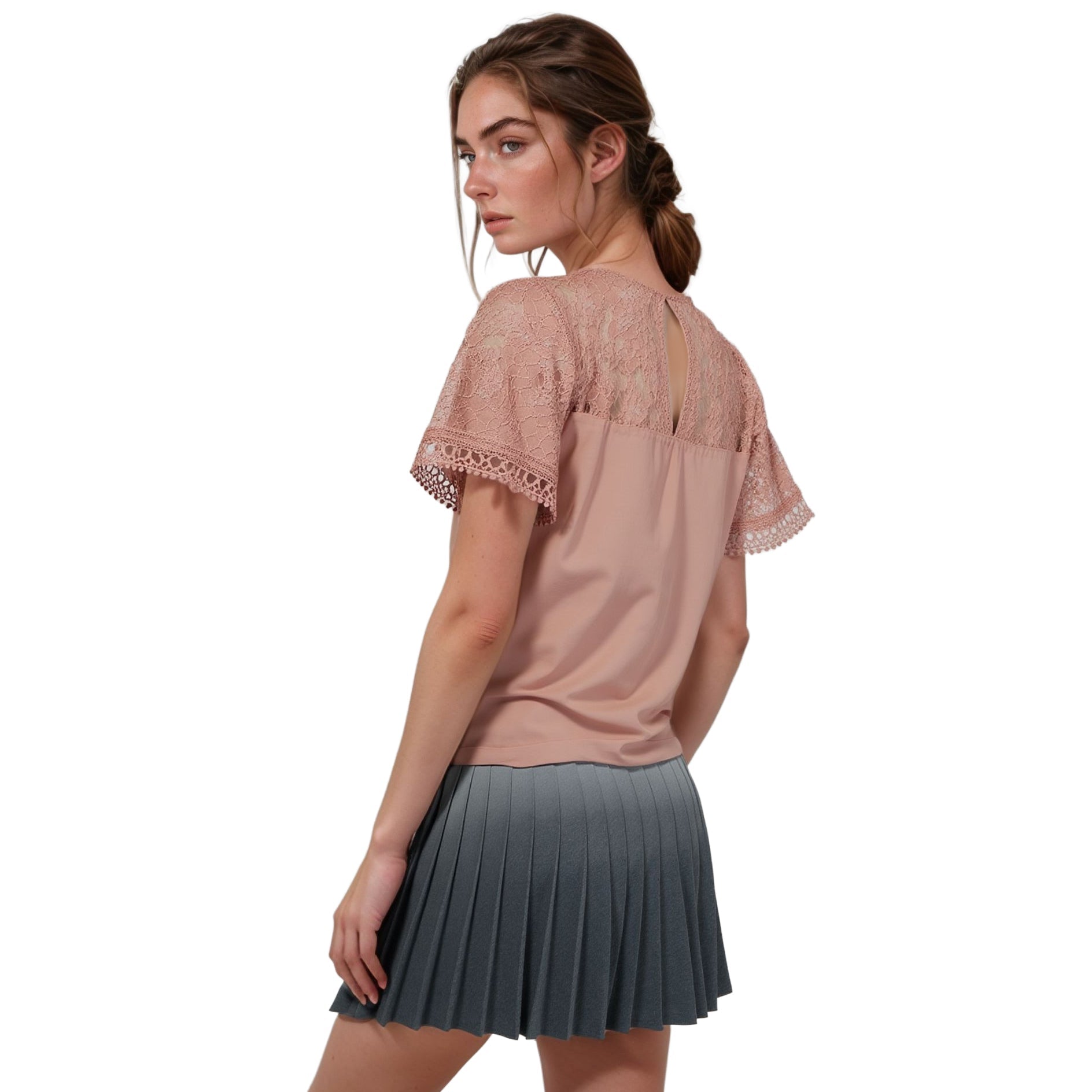 Pleione Women's Lace Sleeve Blouse