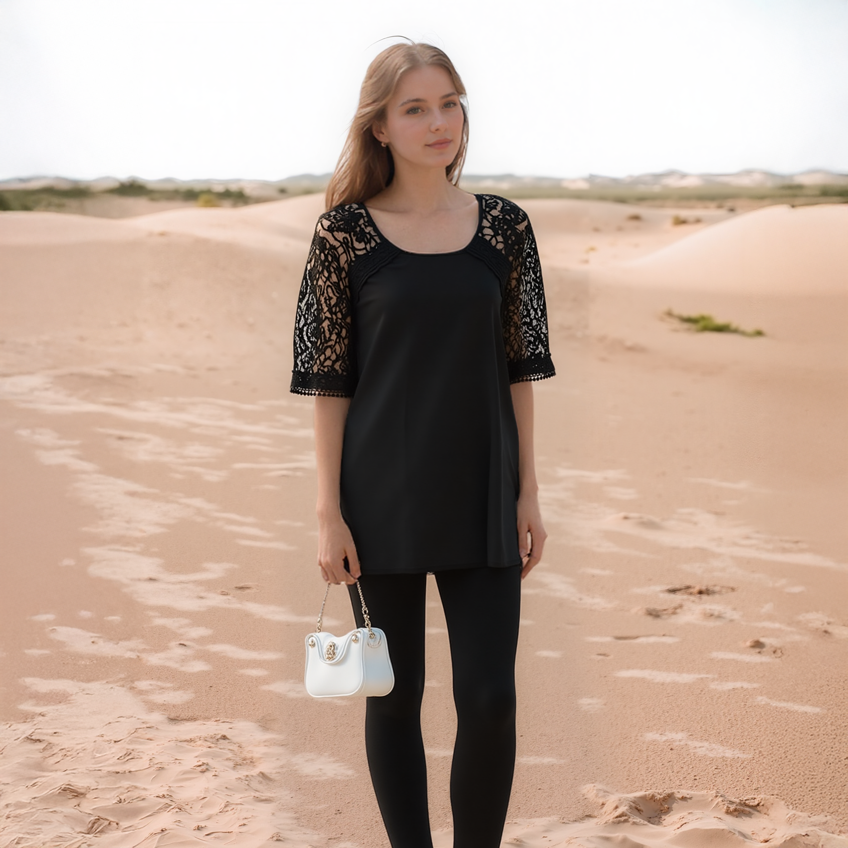 Pleione Women's Lace Sleeve Blouse