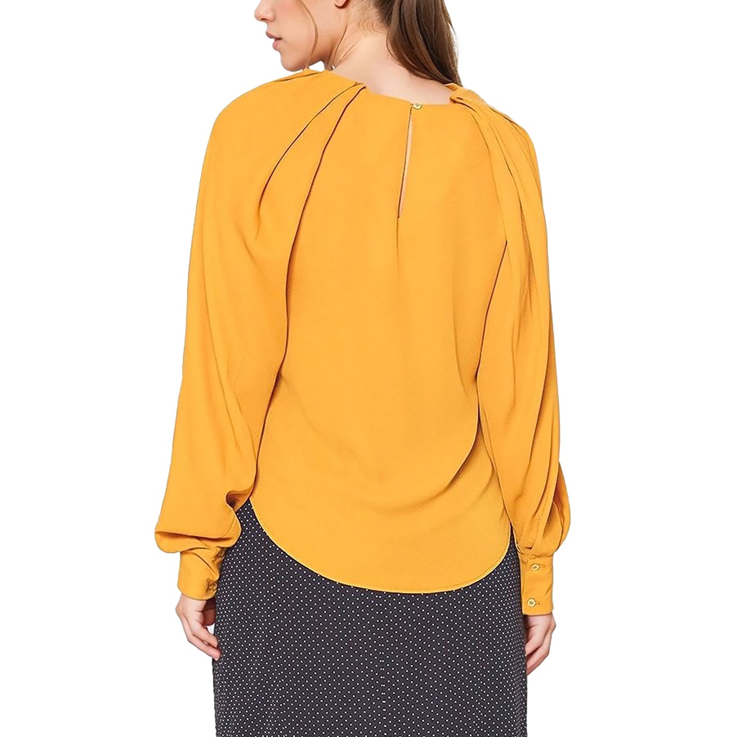 Pleione Gathered Shoulder Blouse in Mustard
